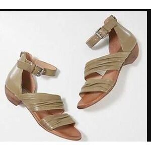Miz Mooz New York City Olive Green Leather Ankle Strap Heeled Sandals 38 7.5 NEW